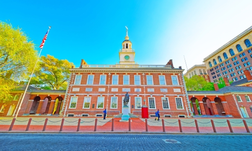 Independence Hall in Philadelphia on a sunny day