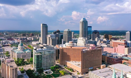 "aerial view of downtown Indianapolis, Indiana"