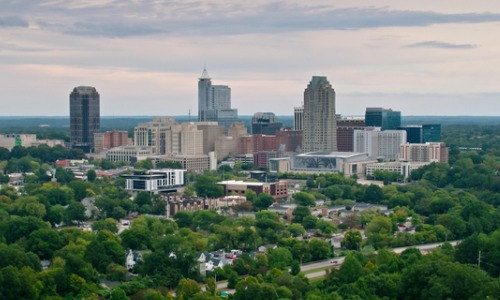 "aerial view of downtown Raleigh, North Carolina"