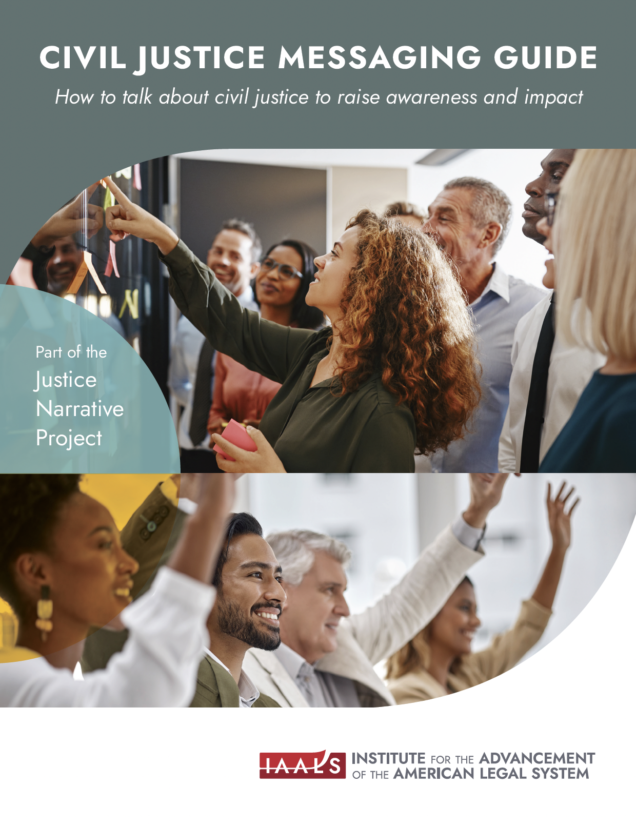 Report cover with title and people talking and collaborating