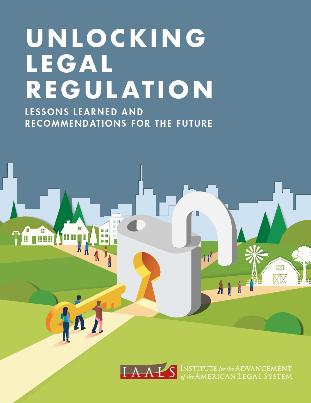 A report cover with people carrying a key and unlocking paths for legal workers