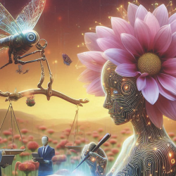 AI created image with field of flowers and AI creations assisting with legal services