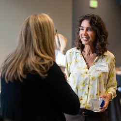 A woman talking to someone. 