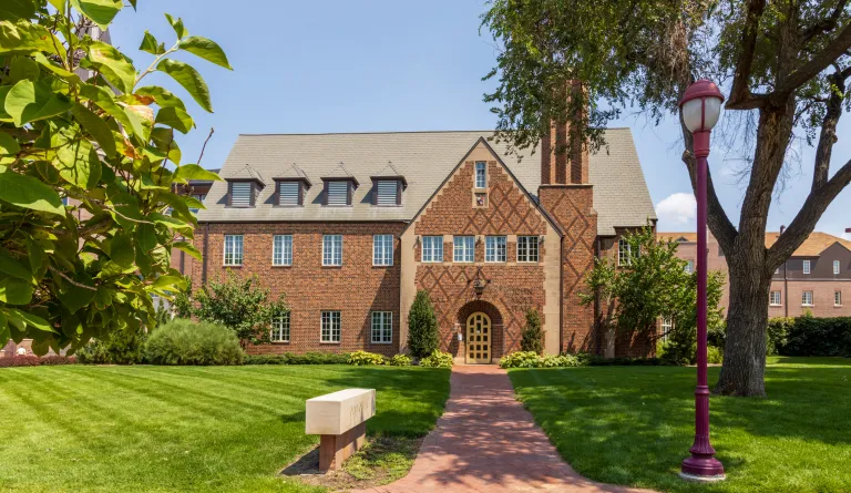The front of John Moye Hall at the University of Denver