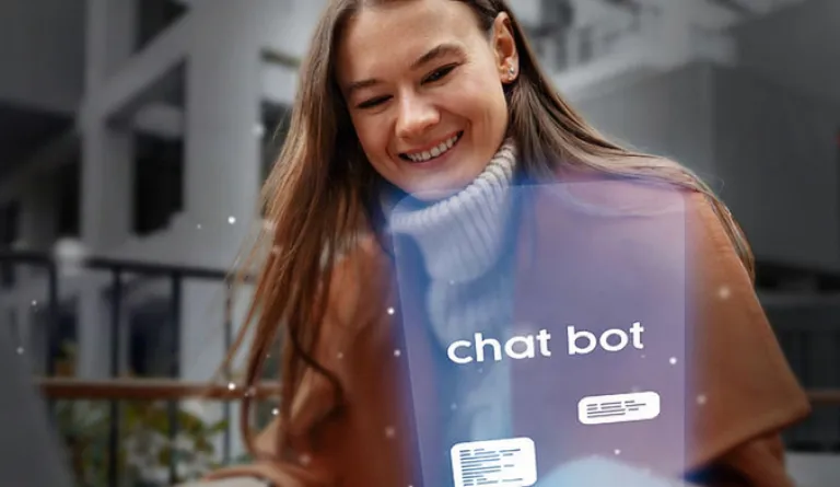 Woman using an AI chat bot