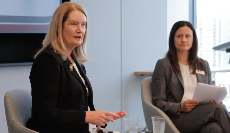 Arizona Chief Justice Timmer and Jess Bednarz speaking at the 2025 IAALS Lawyers Council Meeting