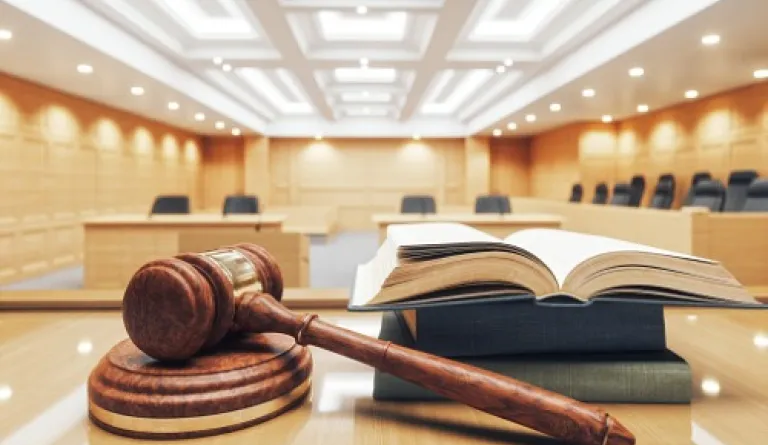 courtroom gavel and law books