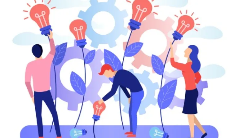 people tending to garden with lightbulbs