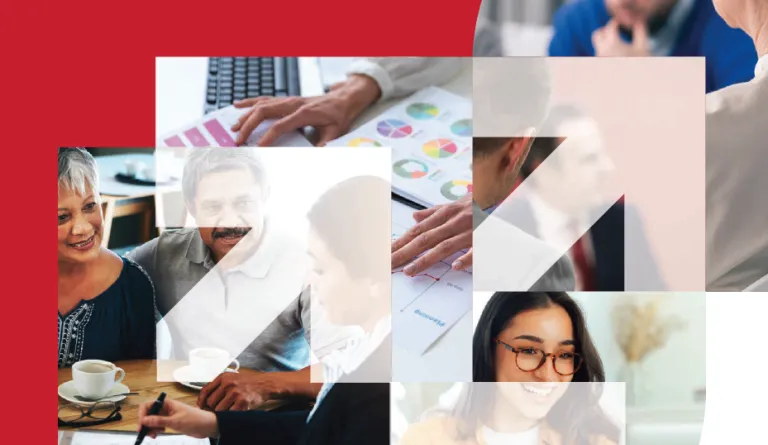 Cover of publication with people collaborating and getting legal help amongst arrow motif