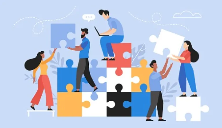 illustration of people putting puzzle together