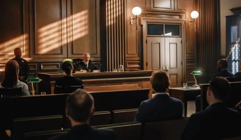 judge presiding over case in courtroom