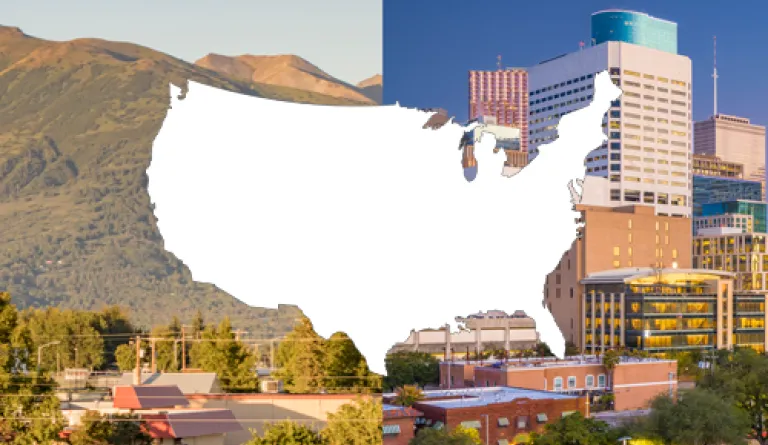 USA with rural and city landscapes