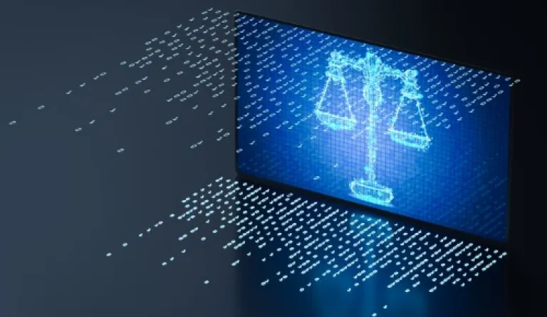 justice scales made of data on screen