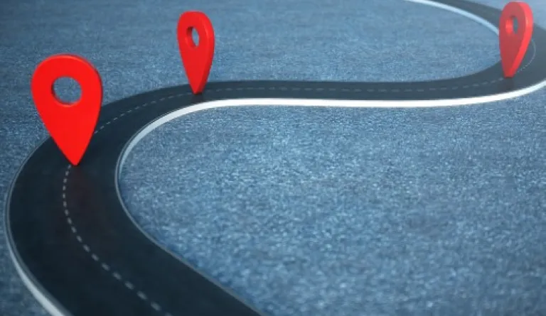 winding path with red location markers