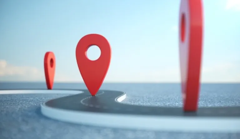 winding path with red location markers