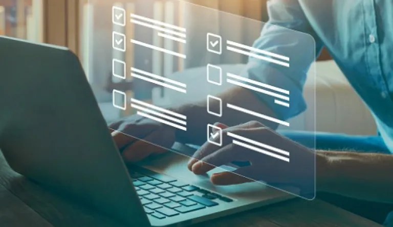 taking survey on a laptop