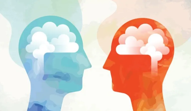 two heads looking toward each other