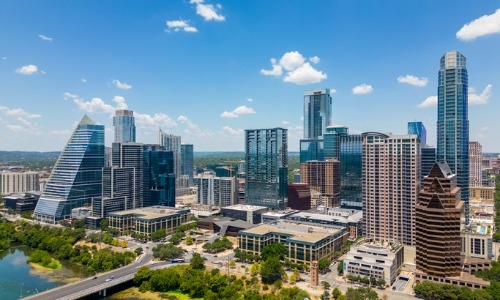 skyline of city on sunny day