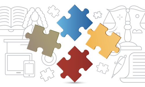 puzzle pieces around legal profession icons