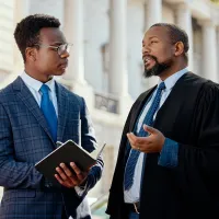 A judge and another person speaking