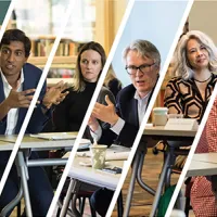 people discussing at table