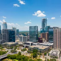 skyline of city on sunny day