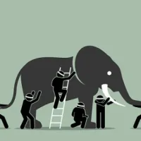 illustration of blindfolded people touching elephant