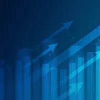 blue graph with uptrend line and arrows