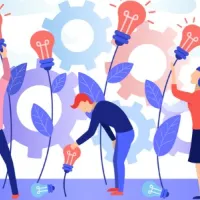 people tending to garden with lightbulbs