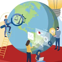 cartoon globe surrounded by people