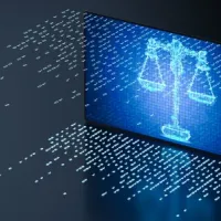 justice scales made of data on screen