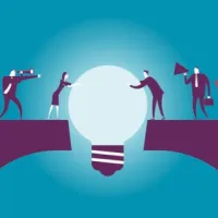 illustration of lightbulb bridging the gap between two groups of people