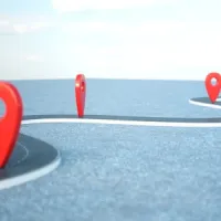 winding path with red location markers