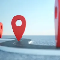 winding path with red location markers