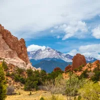 rocky landscape with mountain in background