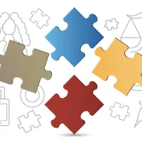 puzzle pieces around legal profession icons