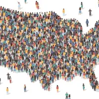 Map of the United States made up of illustrated people