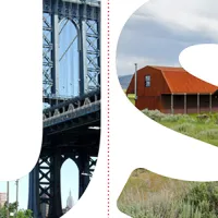 letter U with city inside and letter S with rural landscape inside