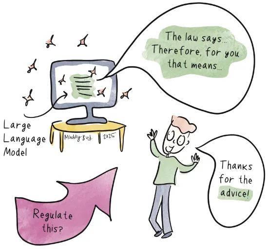Illustration with AI giving legal advice to a consumer