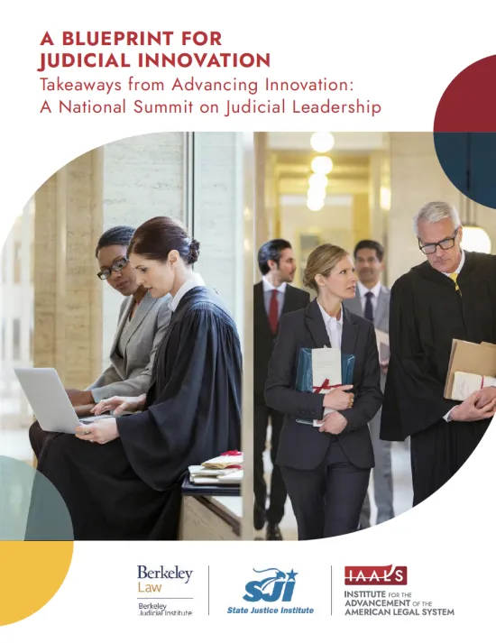 Cover with report title and judges collaborating with others.