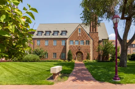The front of John Moye Hall at the University of Denver