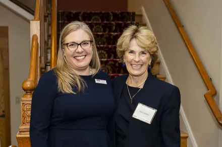 Brittany Kauffman and Rebecca Love Kourlis smiling at John Moye Hall 