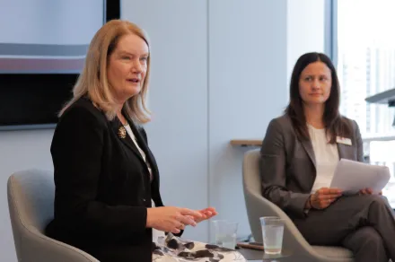 Arizona Chief Justice Timmer and Jess Bednarz speaking at the 2025 IAALS Lawyers Council Meeting