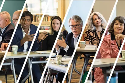 people discussing at table