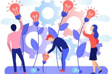 people tending to garden with lightbulbs