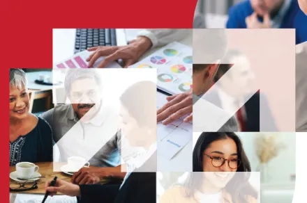 Cover of publication with people collaborating and getting legal help amongst arrow motif