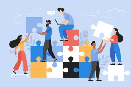illustration of people putting puzzle together