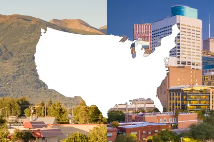 USA with rural and city landscapes