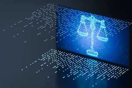 justice scales made of data on screen
