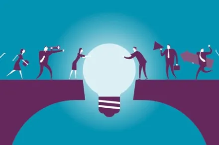 illustration of lightbulb bridging the gap between two groups of people
